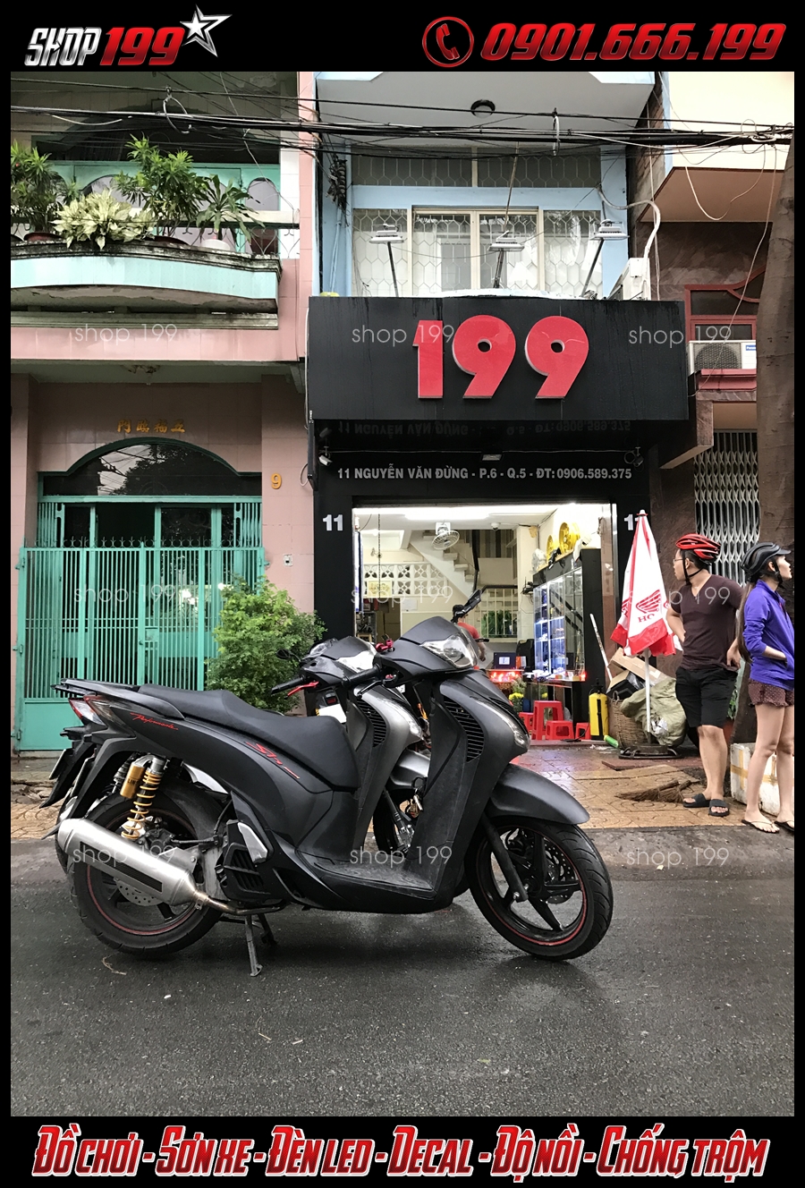 Honda SH Việt lên dàn áo SH Ý đen cực ngầu và pô 4road, phuộc Ohlins cực sang tại shop 199