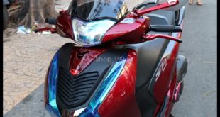 Honda SH Việt màu đỏ dán keo chóa đèn Titan màu xanh dương đẹp và đẳng cấp